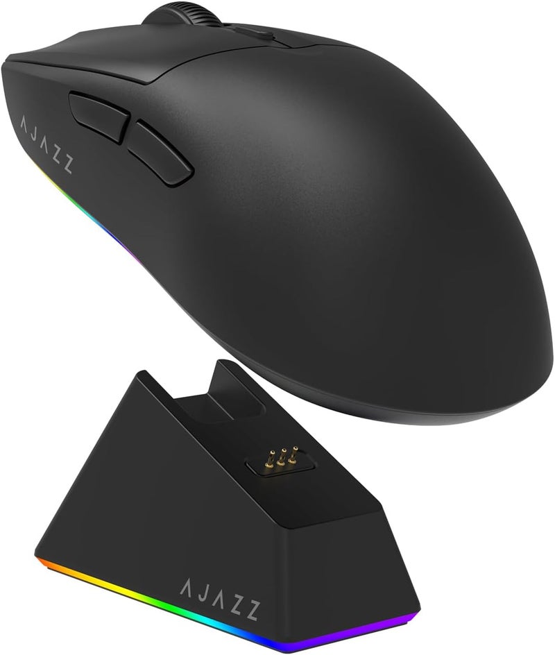MechLands فأرة الألعاب AJAZZ AJ139 V2 MC مع قاعدة شحن، DPI قابل للتعديل 12,000، مستشعر PAW3311، 3 أوضاع فأرة لاسلكية، بطارية 500mAh، معدل استجابة 1000، وزن 66g، ويندوز/ماك (أسود) - Image 1
